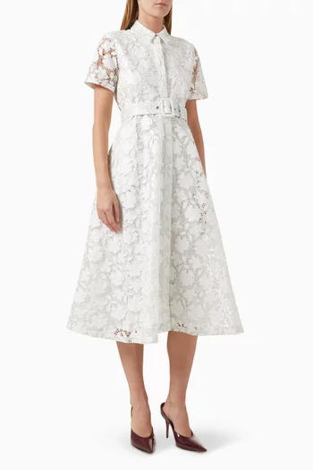 Jean Belted Midi Dress in Lace