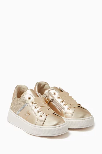 Glitter Low Cut Sneakers in Faux Leather