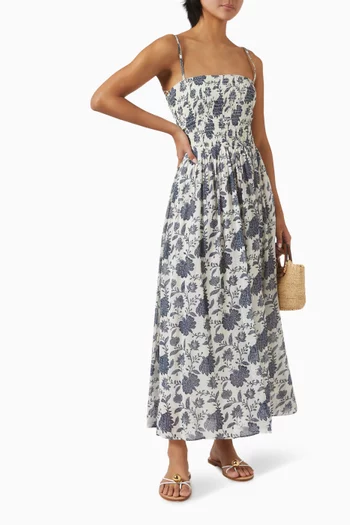 Floral-print Maxi Dress in Cotton Blend