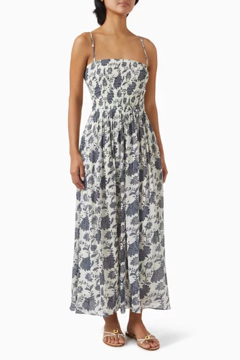 Floral-print Maxi Dress in Cotton Blend