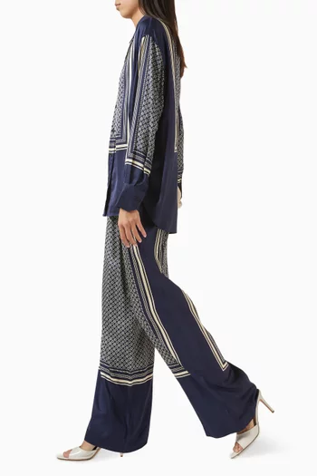Olive Printed Pants in Satin