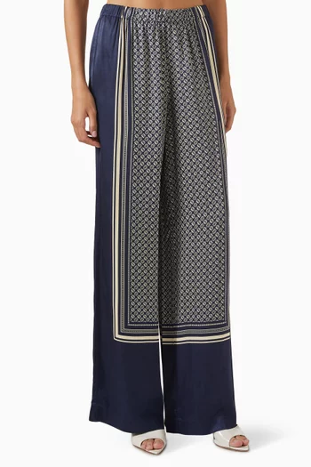 Olive Printed Pants in Satin