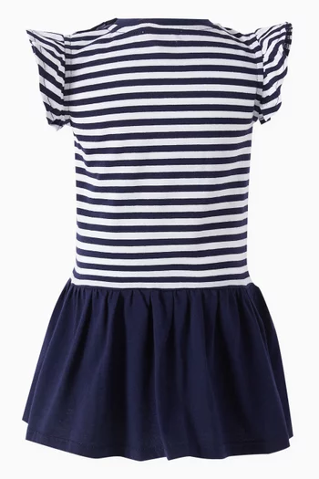 Striped Logo Ruffle Dress in Cotton