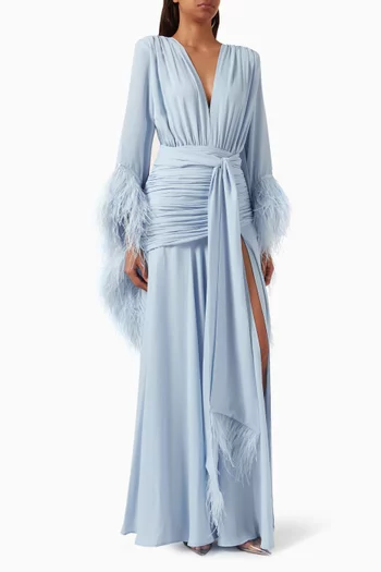 Geisha Feather-cuff Gown in Chiffon