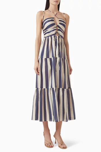 Stripe Halter Maxi Dress in Cotton Voile
