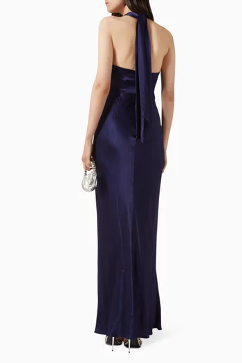 La Lune Halter Maxi Dress in Satin