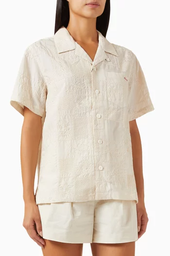 Embroidered Open Collared Shirt in Rayon