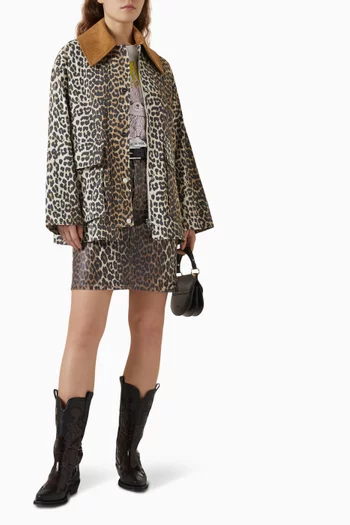 Leopard-print Midi Jacket in Canvas