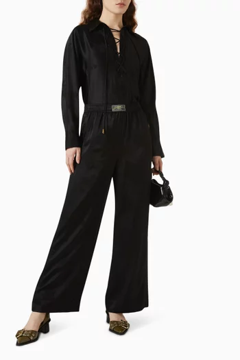 Floral Jacquard Wide-leg Pants in Satin