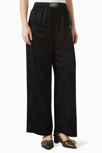 Floral Jacquard Wide-leg Pants in Satin