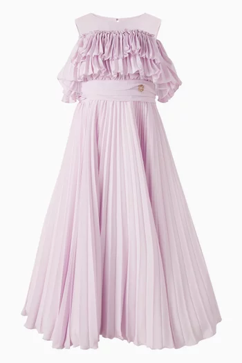 Pleated & Ruffle Dress in Crepe