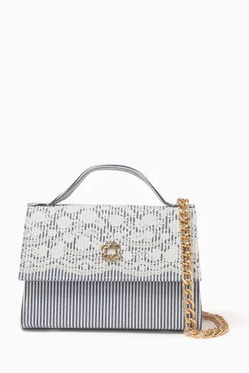Striped & Embroidered Top Handle Bag