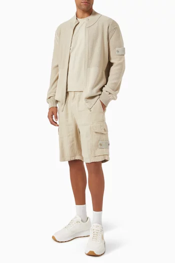 Cargo Bermuda Shorts in Diagonal Linen