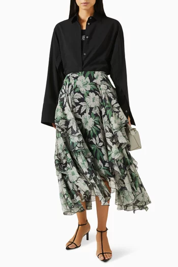 Floral Ruffle Midi Skirt