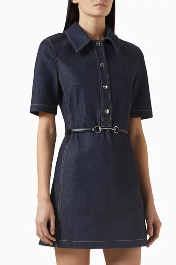 Belted Horsebit Mini Dress in Denim