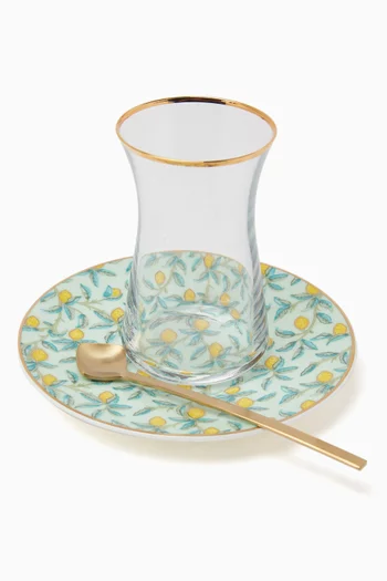 Lemon Istikana Cups, Spoons and Saucers, Set of 6