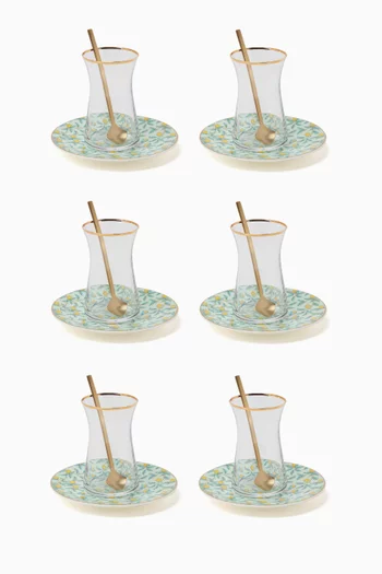 Lemon Istikana Cups, Spoons and Saucers, Set of 6