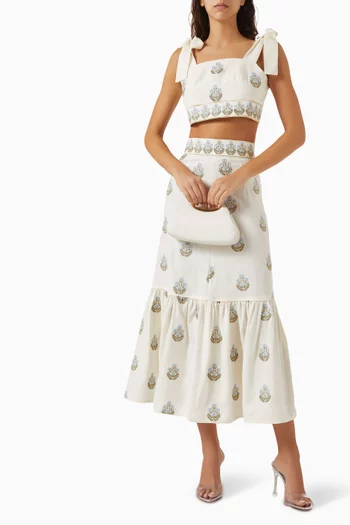 Begum Embroidered Crop Top in Linen