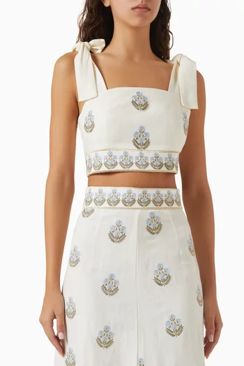 Begum Embroidered Crop Top in Linen