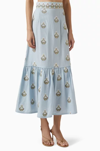 Begum Embroidered Skirt in Linen