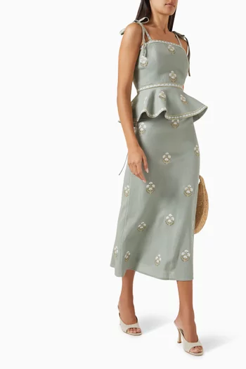 Mina Embroidered Midi Skirt in Linen