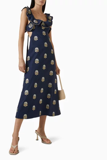 Malika Floral-embroidered Dress in Linen