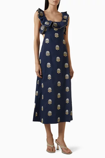 Malika Floral-embroidered Dress in Linen