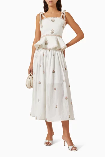 Mina Embroidered Top in Linen