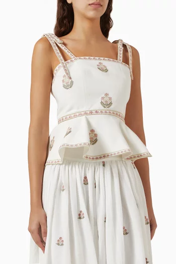 Mina Embroidered Top in Linen