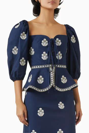 Mina Embroidered Lace-up Top