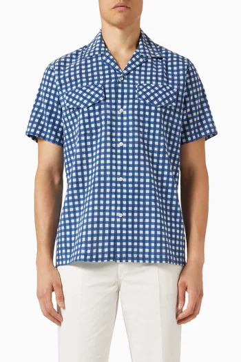 Gingham Check Block Print Shirt in Cotton