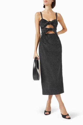 Mia Polka-dot Bow Midi Dress in Corduroy