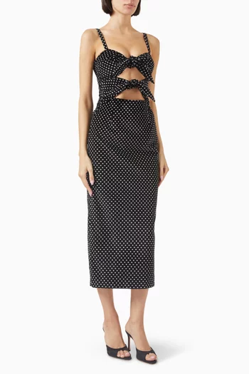Mia Polka-dot Bow Midi Dress in Corduroy