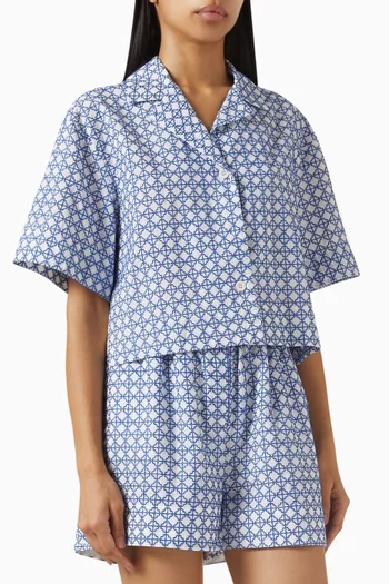 Geometric-print Cropped Shirt
