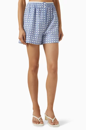 Geometric-print Shorts in Ramie