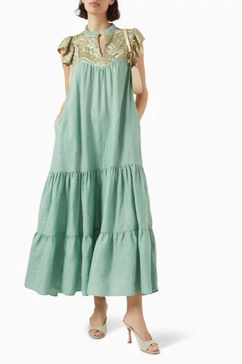 Embroidered Ruffled Tiered Maxi Dress