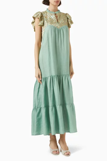 Embroidered Ruffled Tiered Maxi Dress