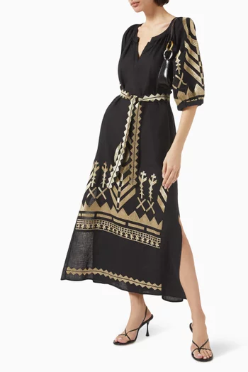 Embroidered Belted Dress