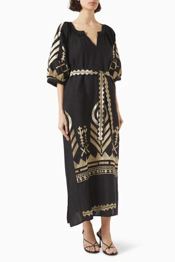 Embroidered Belted Dress