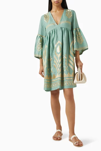 Embroidered Mini Dress in Linen