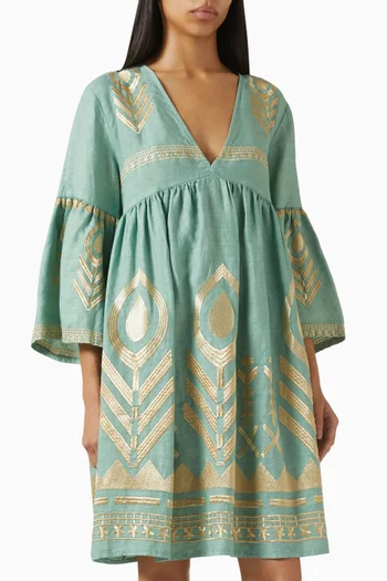 Embroidered Mini Dress in Linen