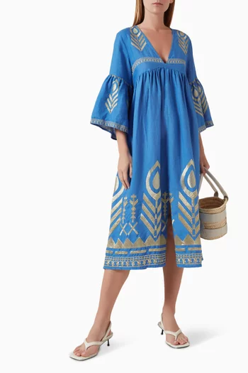 Embroidered Midi Dress in Linen