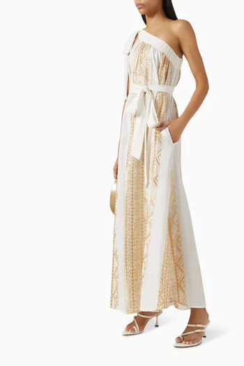 Belted One-shoulder Maxi Dress