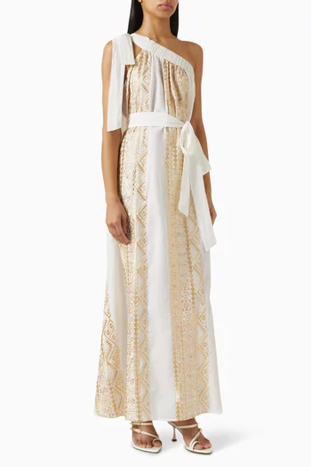 Belted One-shoulder Maxi Dress
