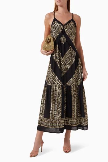 Embroidered Maxi Dress in Cotton