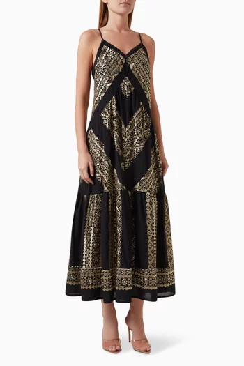 Embroidered Maxi Dress in Cotton