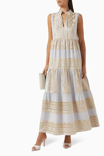 Embroidered Maxi Dress in Cotton