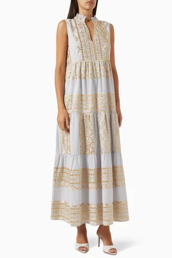 Embroidered Maxi Dress in Cotton