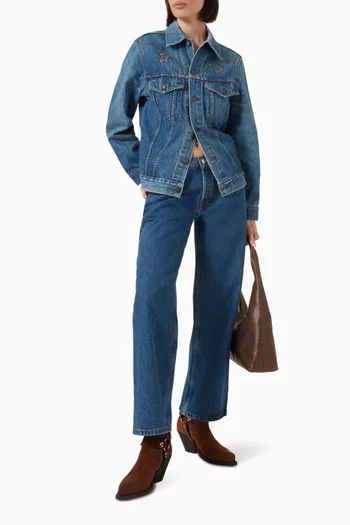 Cropped Low-waist Baggy Jeans in Denim
