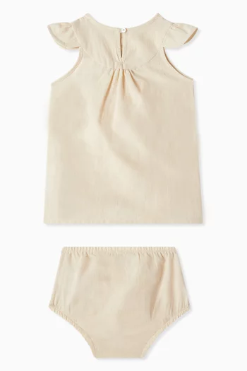 Logo Embroidered Flared Dress in Linen